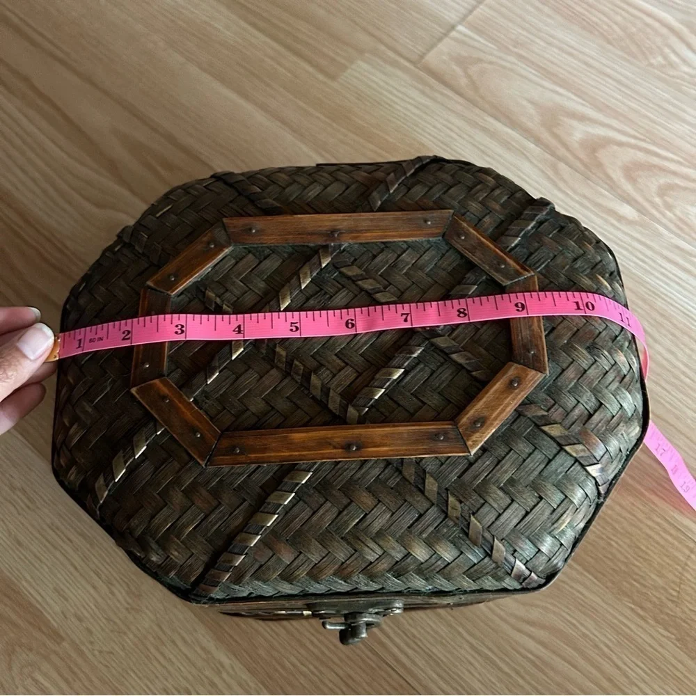 Vintage Wicker Metal Woven Decorative Chest Basket